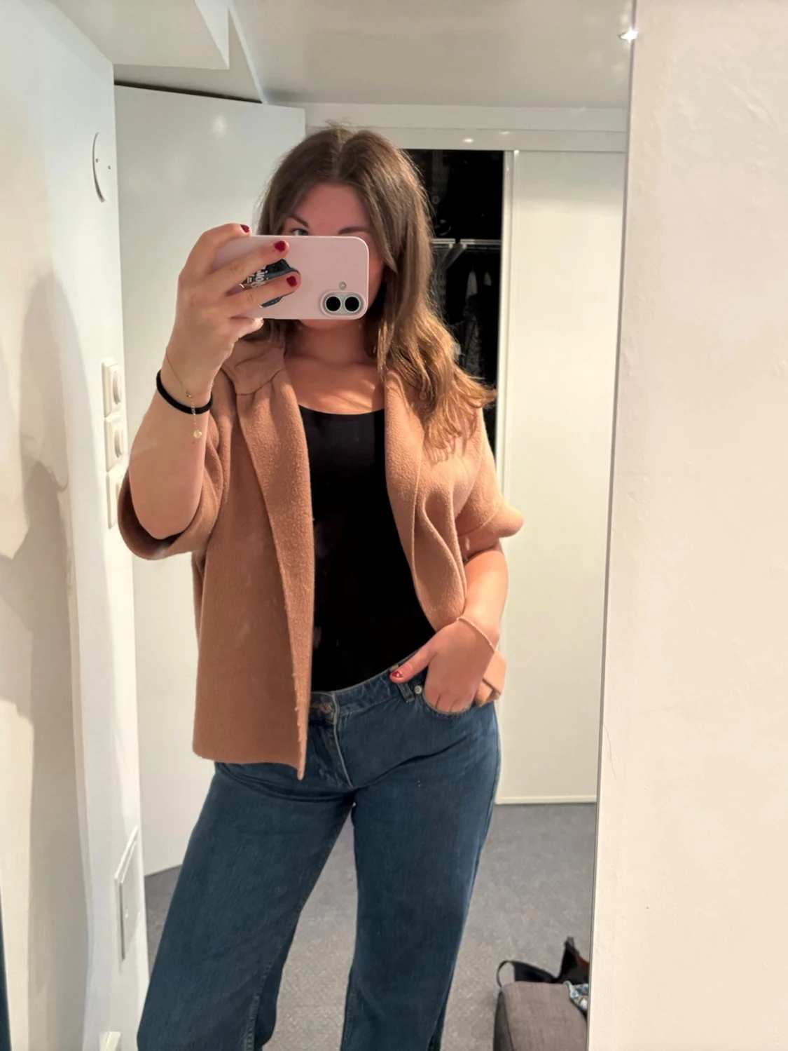 Beige öppen kofta i mjukt material