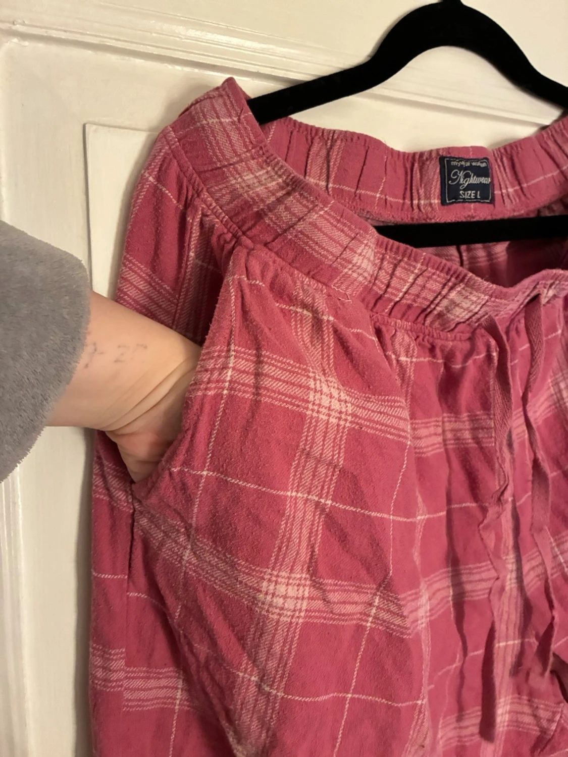 Rosa rutiga pyjamasbyxor L - 2