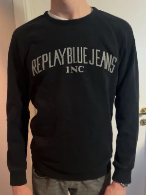 Svart sweatshirt Replay Blue Jeans - Svart sweatshirt från Replay Blue Jeans med tryckt logga framtill. Strlk S. Gott skick. Modellen är 180cm och väger 60kg. Priset går att diskutera.