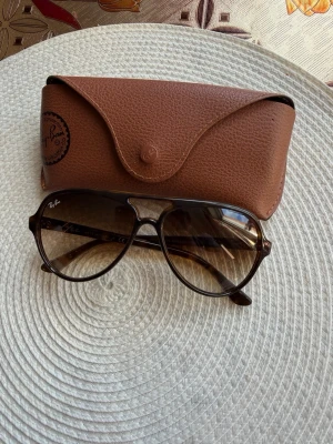 Ray-Ban solglasögon med brunt fodral - Snygga Ray-Ban solglasögon med klassisk brun båge och matchande brunt fodral i skinn. Perfekt accessoar för att lyfta din stil med ikonisk design och tidlös känsla.