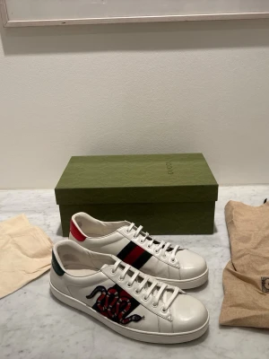 Gucci Ace sneakers med orm - Gucci Ace Sneakers - Snake. Size 10 Slitage på insidan av hälkappan och lätt slitage på toppen av den, annars mycket gott skick. Originalkartong finns med dustbags och extra skosnören
