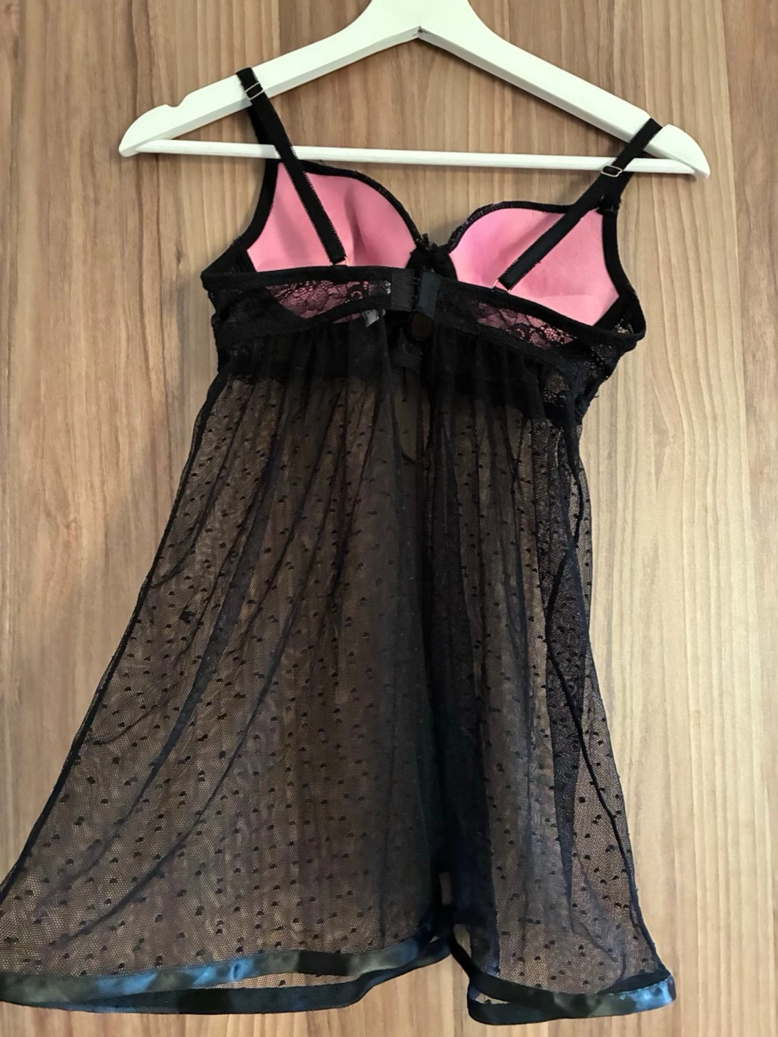 Svart spets babydoll med meshkjol - 2