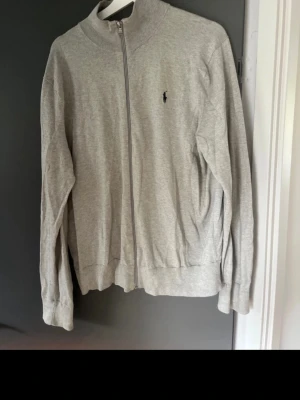 Grå ziptröja från Ralph Lauren - Snygg grå ziptröja från Ralph Lauren med hög krage och diskret logga broderad på bröstet. Tröjan har långa ärmar, ribbade muddar och är tillverkad i mjuk bomull. Perfekt för en avslappnad och stilren look.