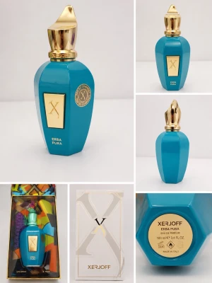 Xerjoff Erba Pura Eau de Parfum - Lyxig parfym från Xerjoff i en unik turkos flaska med gulddetaljer och elegant lock. Flaskan har geometrisk form och rymmer 100 ml. Kommer i en färgstark presentförpackning och med en exklusiv känsla. Doften är Eau de Parfum.