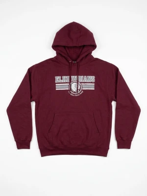 Vinröd hoodie Elko Indians Port & Company - Säljer en vinröd hoodie från Port & Company med trycket 'Elko Indians' och ett emblem på bröstet. Hoodien har huva med dragsko, magficka och ribbade muddar. Tillverkad i mjuk fleece, perfekt för chill dagar eller när du vill ha en avslappnad stil.