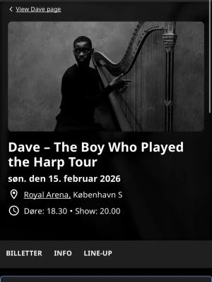 Dave the boy who played the harp tour - 2st sittplats biljetter - Jag säljer två sittplatser vid scenen, säljer för att jag tyvärr inte ska kunna gå. Pris kan diskuteras vid snabb affär 