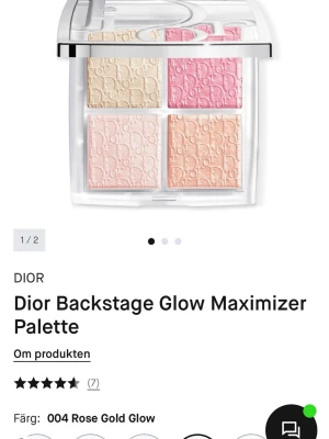 Dior Backstage Glow Maximizer Palette - Säljer en Dior Backstage Glow Maximizer Palette i färgen 004 Rose Gold Glow. Paletten innehåller fyra highlighters i nyanser av guld, rosa, champagne och koppar. Pudren har en lyxig, pressad design med Dior-logga och ger en intensiv glow till ansiktet. använd 1-2 gånger så ör som helt ny 