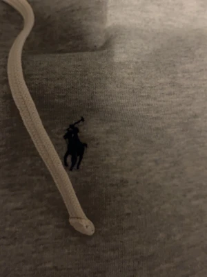 Grå hoodie från Polo Ralph Lauren - Snygg grå hoodie från Polo Ralph Lauren med klassisk broderad logga på bröstet och vita dragsnören i huvan. Tillverkad i mjukt bomullsmaterial som känns skönt mot huden. Perfekt för en avslappnad och stilren look.
