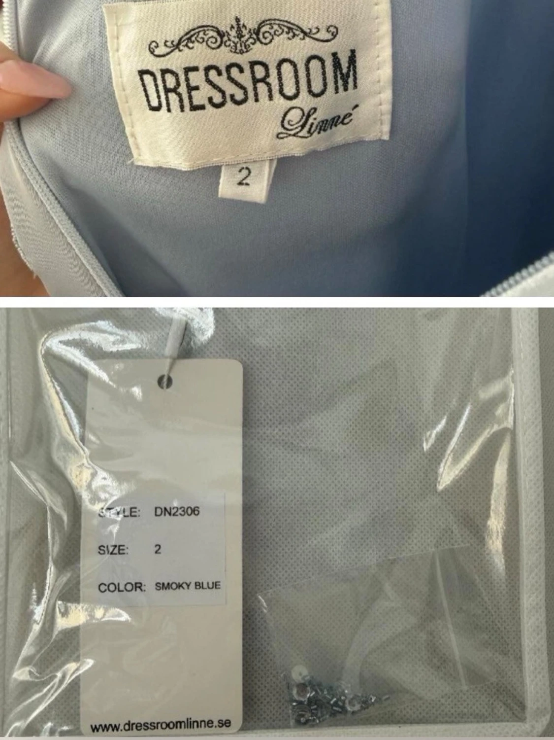 Ljusblå långklänning med spetsdetaljer - 6