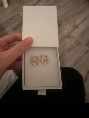 Guldiga hoops med pärlor - Snygga örhängen i form av små hoops i guldfärg, helt nya. Samt en fotlänk som är doppad i 18k guld