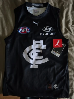 Puma Carlton Football Club AFL Jersey / Linne (Helt ny med tags!) - Säljer en helt ny och oanvänd official AFL-tröja/linne från Puma för Carlton Football Club! Lapparna sitter kvar (ord. pris $129.99). ​Märke: Puma (AFL On-Field Team Gear) ​Lag: Carlton Football Club ​Storlek: Small (S) ​Skick: Helt ny med lappar kvar (BNWT) ​Funktion: DryCell-material som andas bra och håller dig sval. ​Detaljer: Ryggnummer 10, sponsortryck (Hyundai, Ampol, Great Southern Bank) samt tryck på insidan av kragen. ​Perfekt för träning, samlaren eller för dig som gillar unikt sports