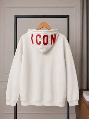 Vit DSquared2 ”Icon” hoodie - En otroligt snygg DSquared2 ICON hoodie i nyskick, 100% Kaschmir tyg vilket gör den otroligt skön att ha på sig med en perfekt tyngd och passform, storlek XL (sitter som M-L). Tags finns, nypris 6500kr. 