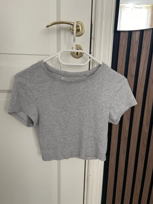 Grå ribbad croppad topp FSBN Sister - Säljer en ljusgrå croppad topp från FSBN Sister. Toppen är ribbad, har korta ärmar och rund halsringning. Perfekt till jeans eller kjol för en enkel och stilren look.