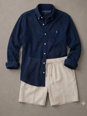 Marinblå skjorta från Ralph Lauren - Säljer en klassisk marinblå skjorta från Ralph Lauren med button-down krage och vita knappar. Skjortan har lång ärm och den ikoniska broderade loggan på bröstet. Perfekt till jeans eller chinos för en stilren look.