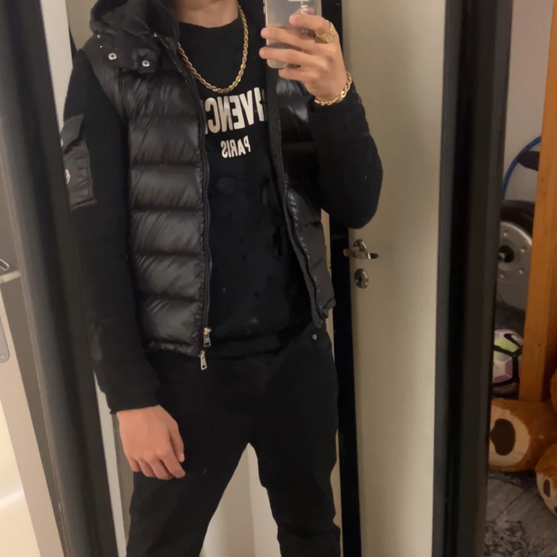 Svart Moncler pufferjacka med huva - 4