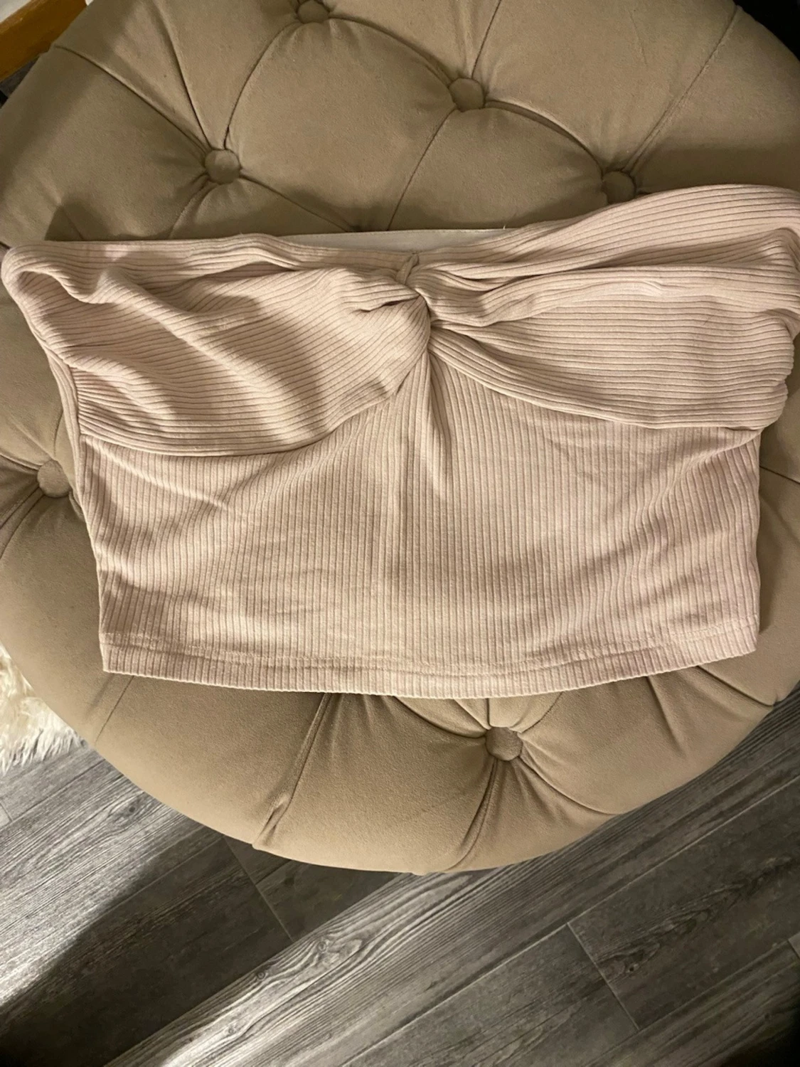 Beige ribbad bandeau tubtopp - 1