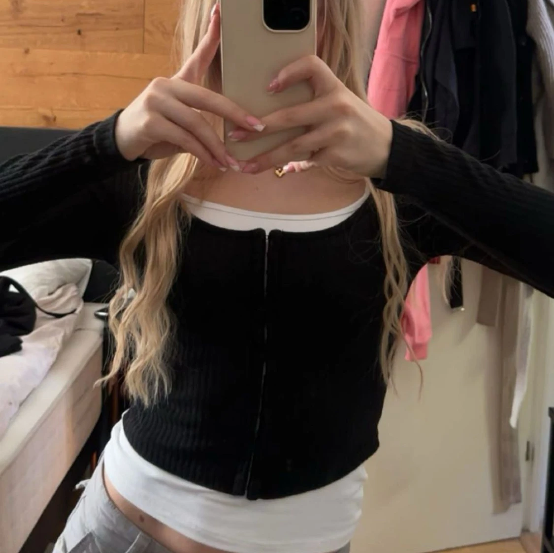 Svart ribbad långärmad bolerotopp - 2