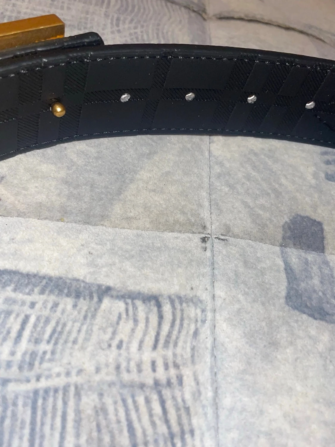 Rutig beige bälte med guldspänne - 3