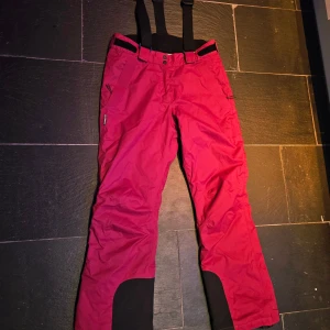 Rosa täckbyxor McKinley med hängslen - Säljer ett par snygga rosa täckbyxor från McKinley i storlek 38. Byxorna har svarta förstärkningar vid bensluten, praktiska fickor och justerbara svarta hängslen. Perfekta för vintern och outdoor-aktiviteter. Materialet är slitstarkt och vattenavvisande.