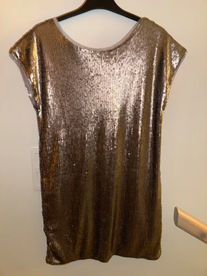 Glittrig silver kortklänning från Lindex - Säljer en glittrig kortklänning i silver med paljetter över hela klänningen. Den har en rak passform, rund halsringning och är ärmlös. Perfekt för dig som vill sticka ut och glänsa på nästa event!