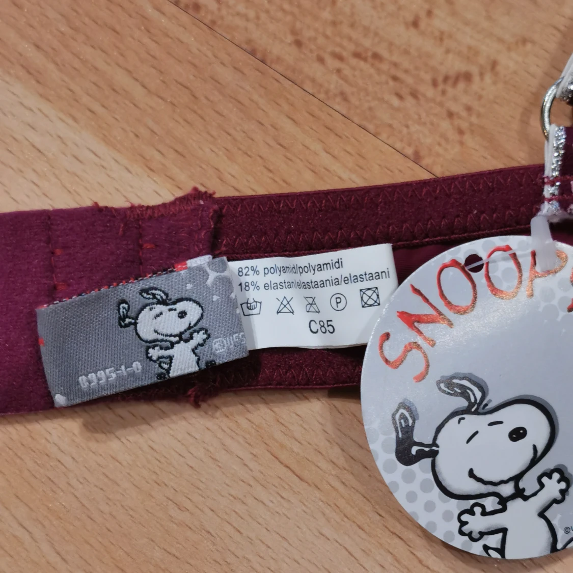 Vinröd Snoopy bh med broderi - 2