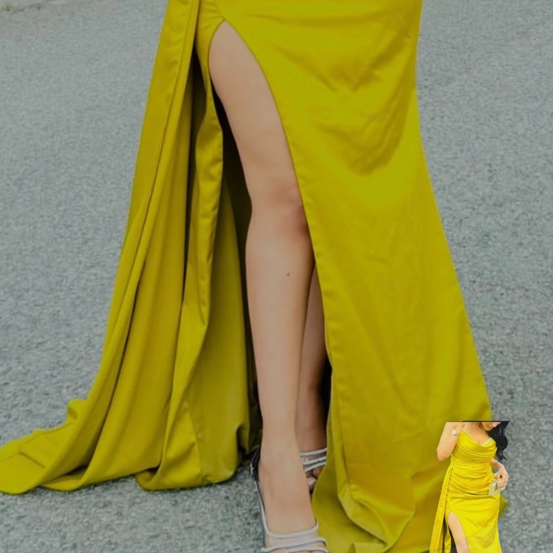 Gul långklänning med slits - 1