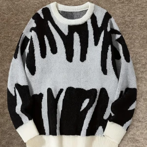 Stickad tröja vit/svart L - Normal i storleken