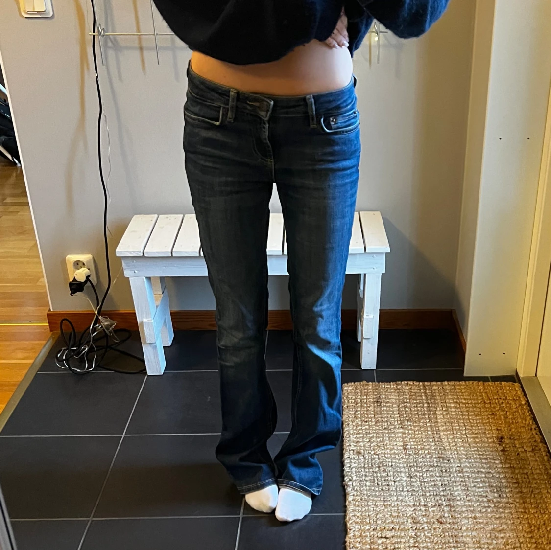 Mörkblå bootcut lowwaist jeans - 3