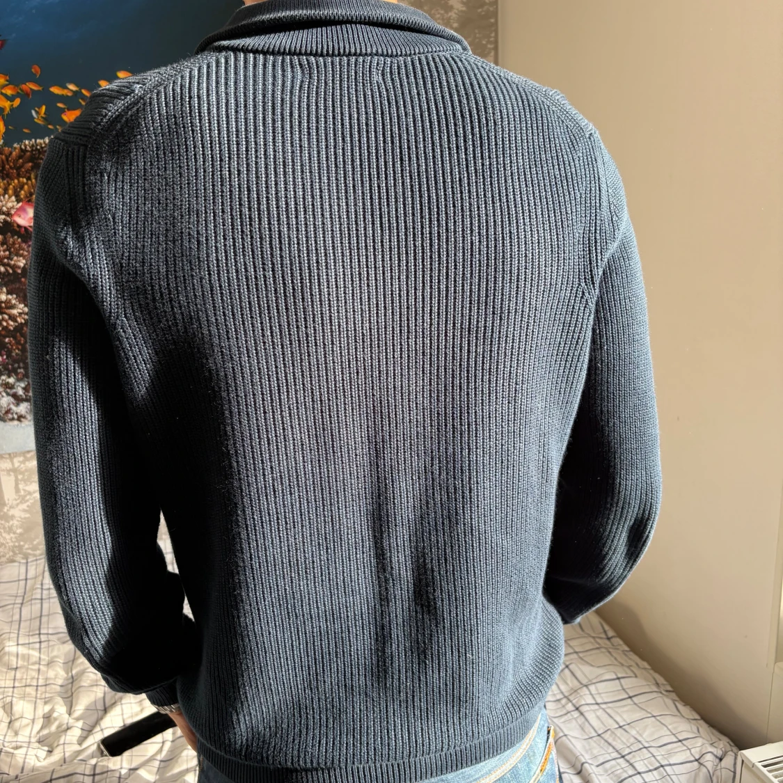 Mörkblå stickad half zip-tröja Zara - 1