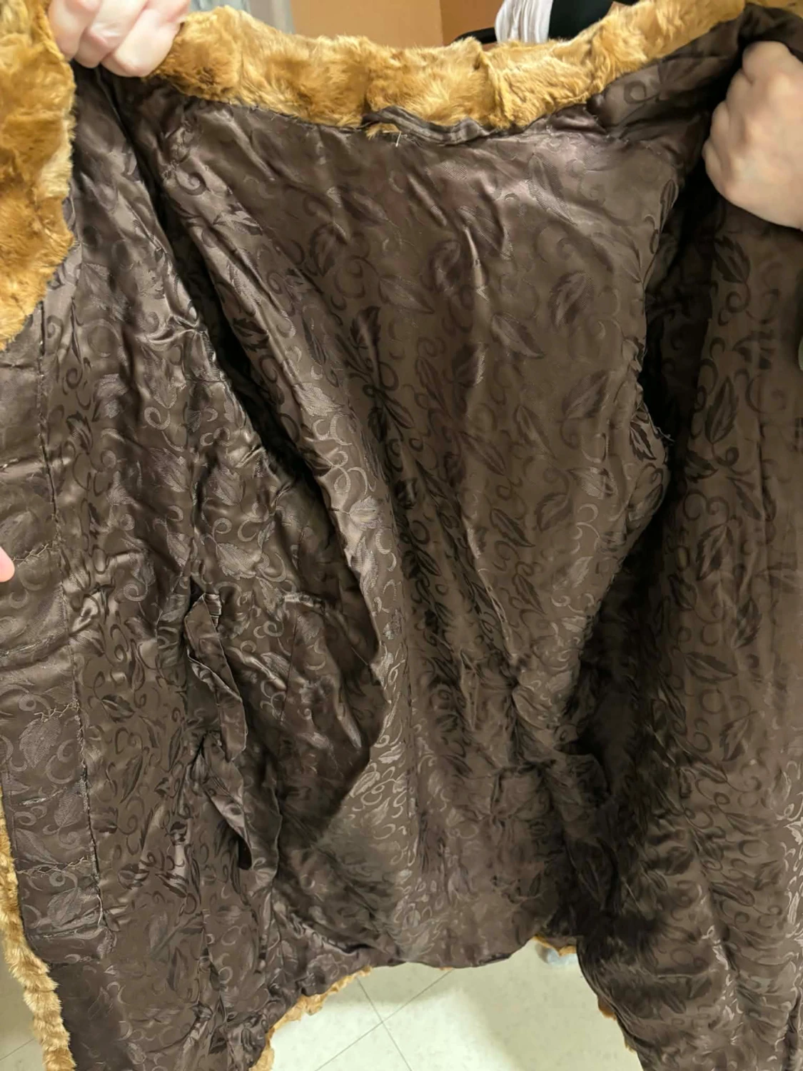 Brun lång äkta pälskappa - 2