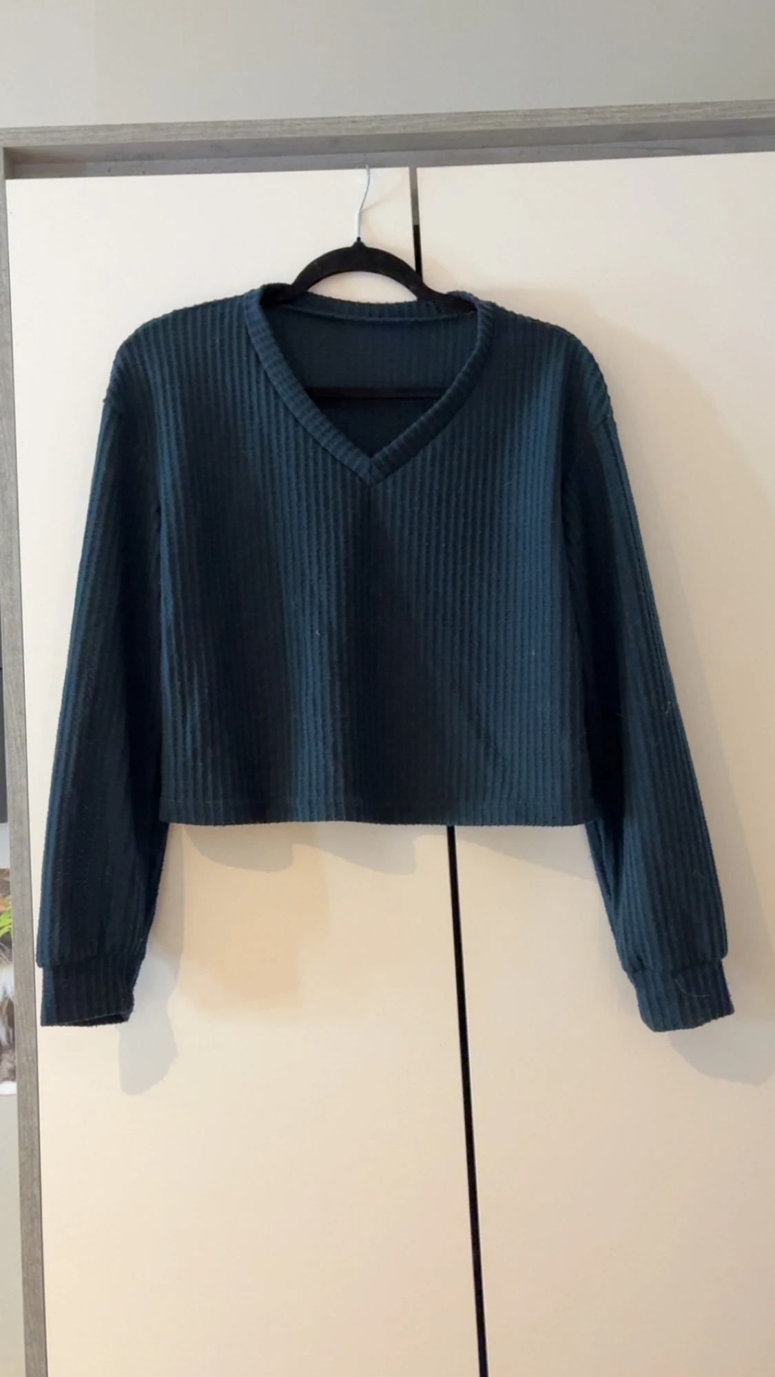 Mörkblå croppad ribbad tröja XS