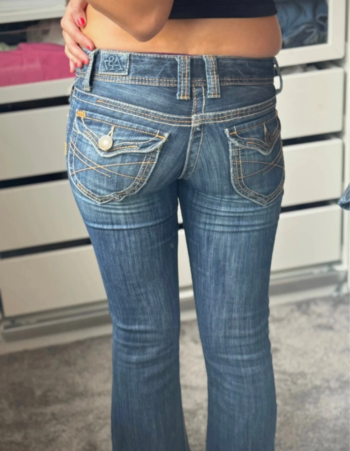 Blå bootcut jeans med låg midja - 3