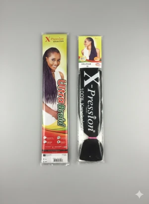 X-Pression Ultra Braid hårförlängning - Två paket X-Pression Ultra Braid syntetiskt hår, perfekt för flätor och kreativa frisyrer. Ena paketet är svart (1B) och det andra har en mörklila ton. Materialet är 100% kanekalon, vilket ger ett naturligt och mjukt resultat. Långt och lätt att styla.