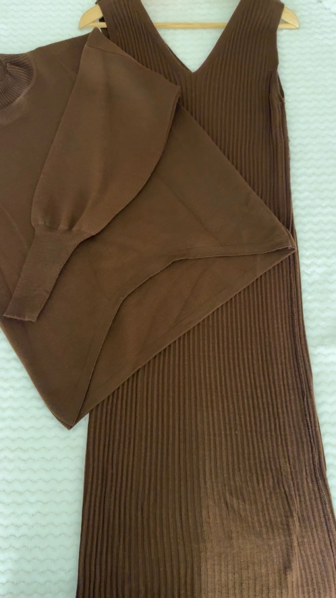 Brun ribbad långklänning med topp - 2