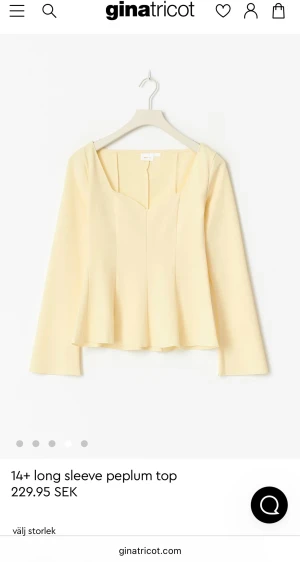 Ljusgul peplumtop från Gina Tricot - Säljer denna superfina ljusgula peplumtop från Gina Tricot med lång ärm och v-ringad hals. Då den tyvärr inte kommer till användning längre och den är använd max 3 gånger därför detta pris❣️  