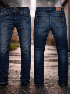 Nudie Jeans blå jeansbyxor 31/34 - Säljer ett par klassiska blå jeans från Nudie Jeans i modellen Tight Long John. Jeansen har en snygg mörkblå tvätt, kontrastsömmar och ikonisk bakficka med broderad våg. Tillverkade i 100% ekologisk bomull för skön känsla och hållbar stil.