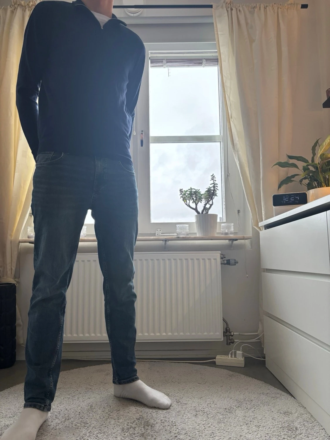 Mörkblå långärmad half zip-tröja