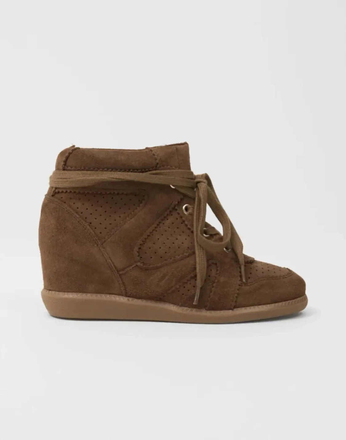 Bruna mocka sneakers med kilklack