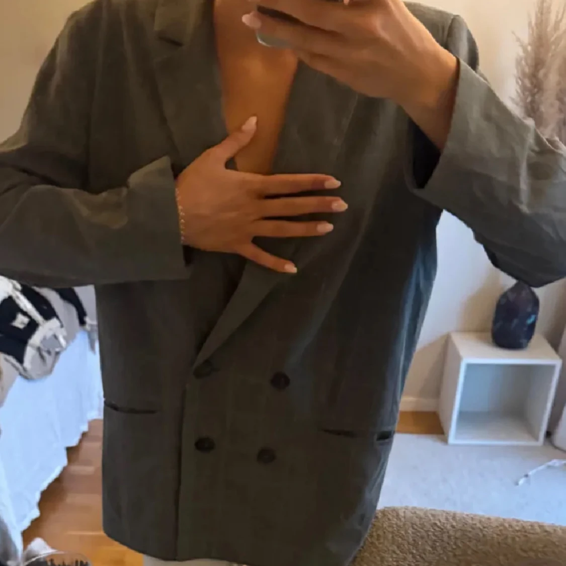 Grå rutig oversized kavaj - 1