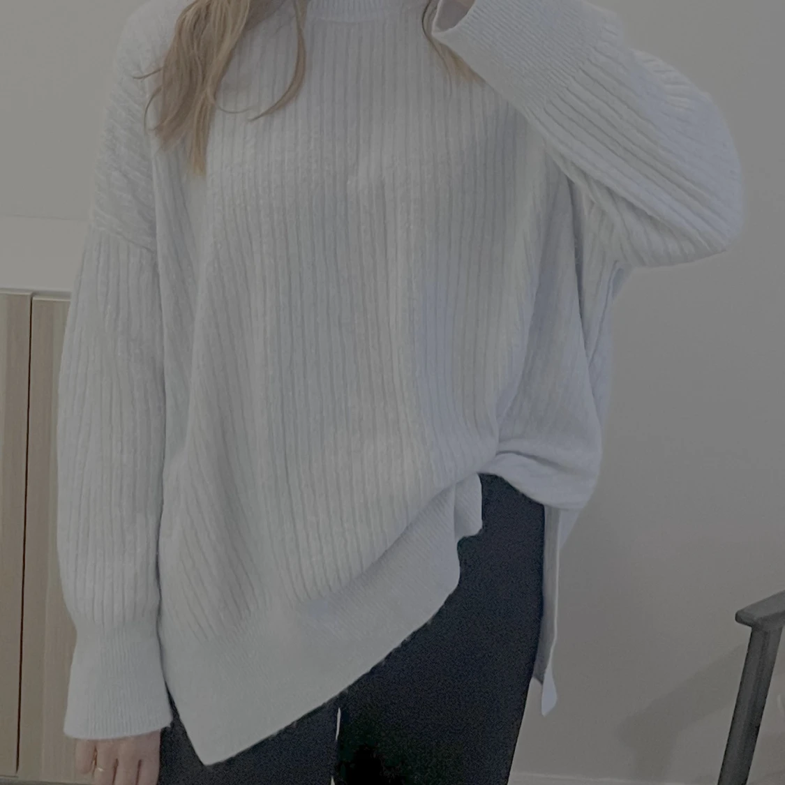 Ljusgrå oversized stickad tröja - 1