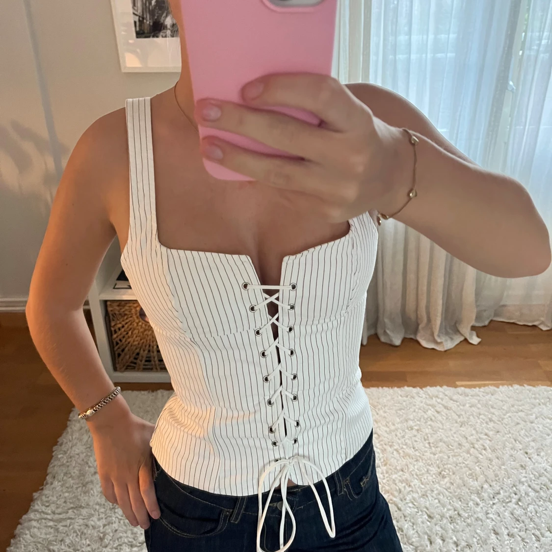 Vit randig korsett med snörning - 1