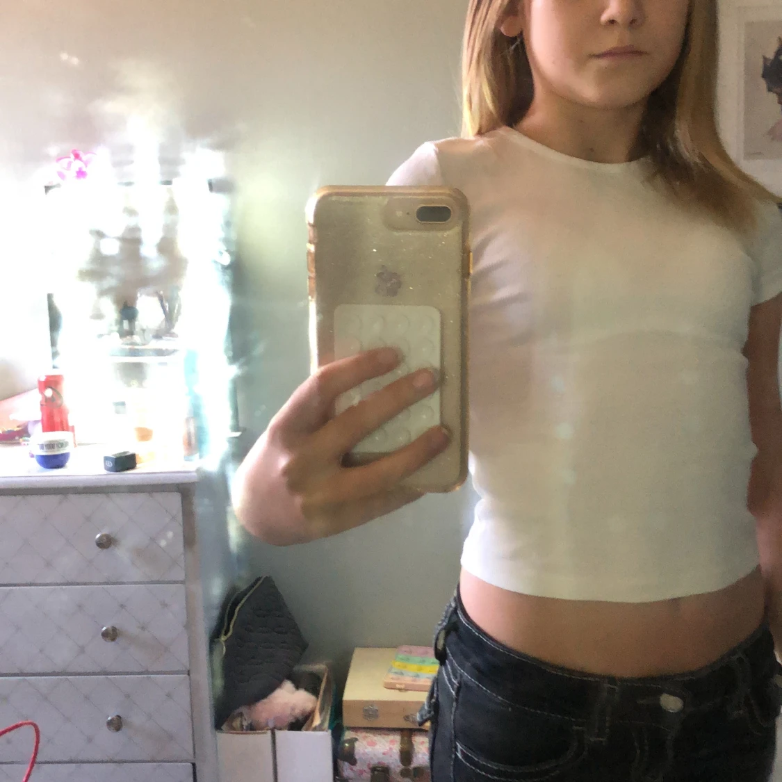 Vit ribbad croppad topp KappAhl