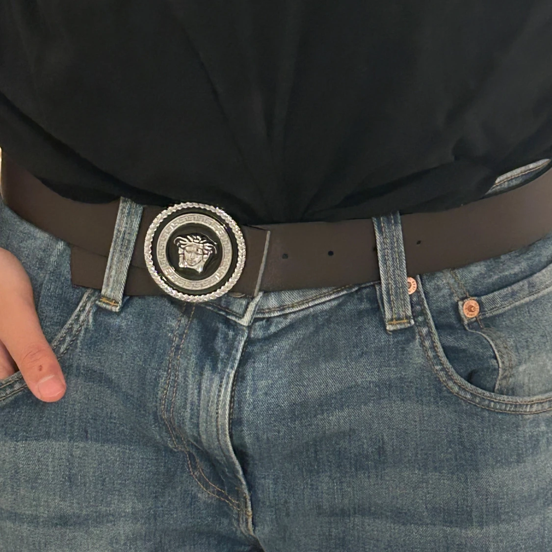 Versace svart skärp med Medusa-spänne - 1