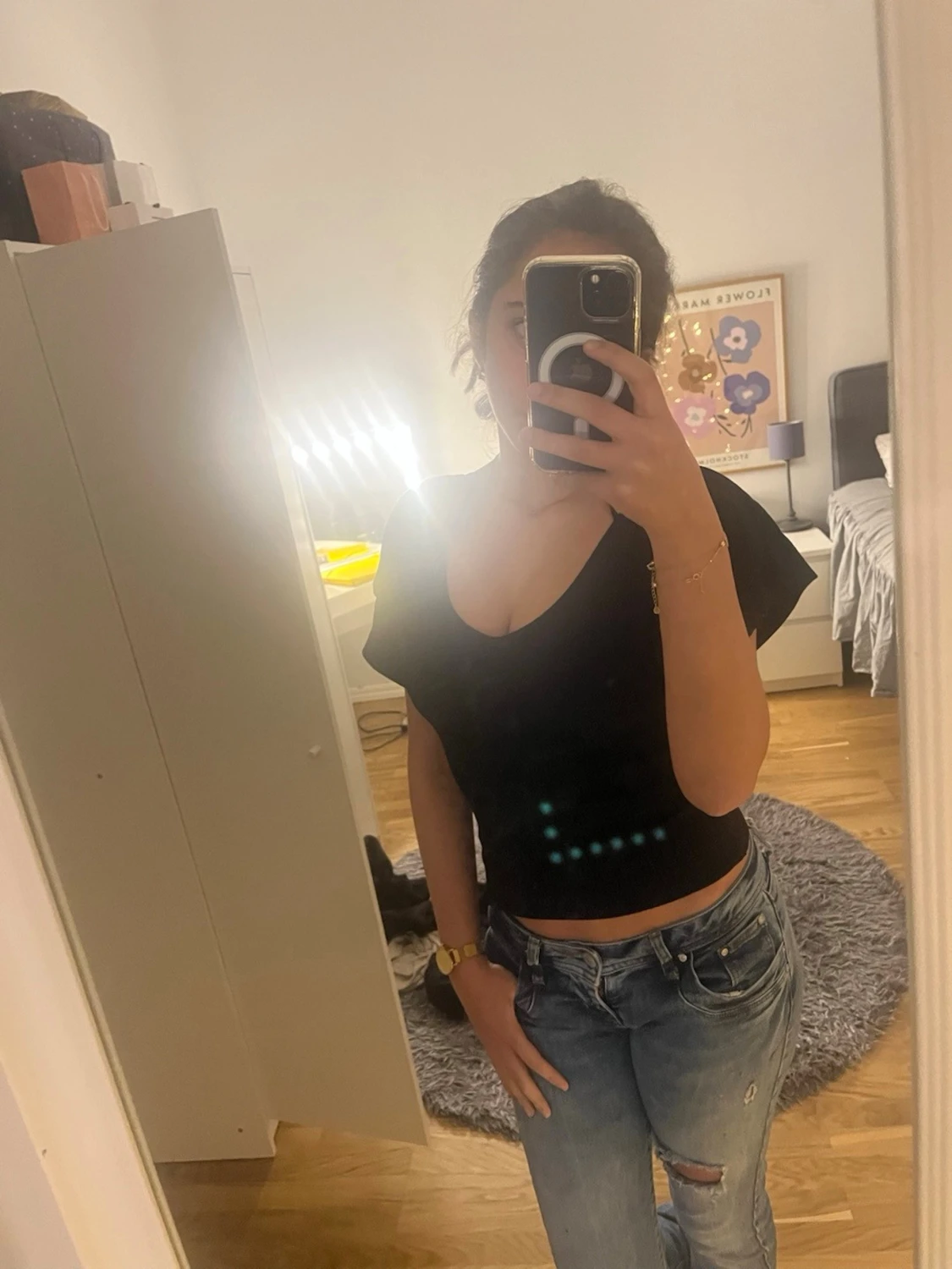 Svart ribbad topp från ONLY XS