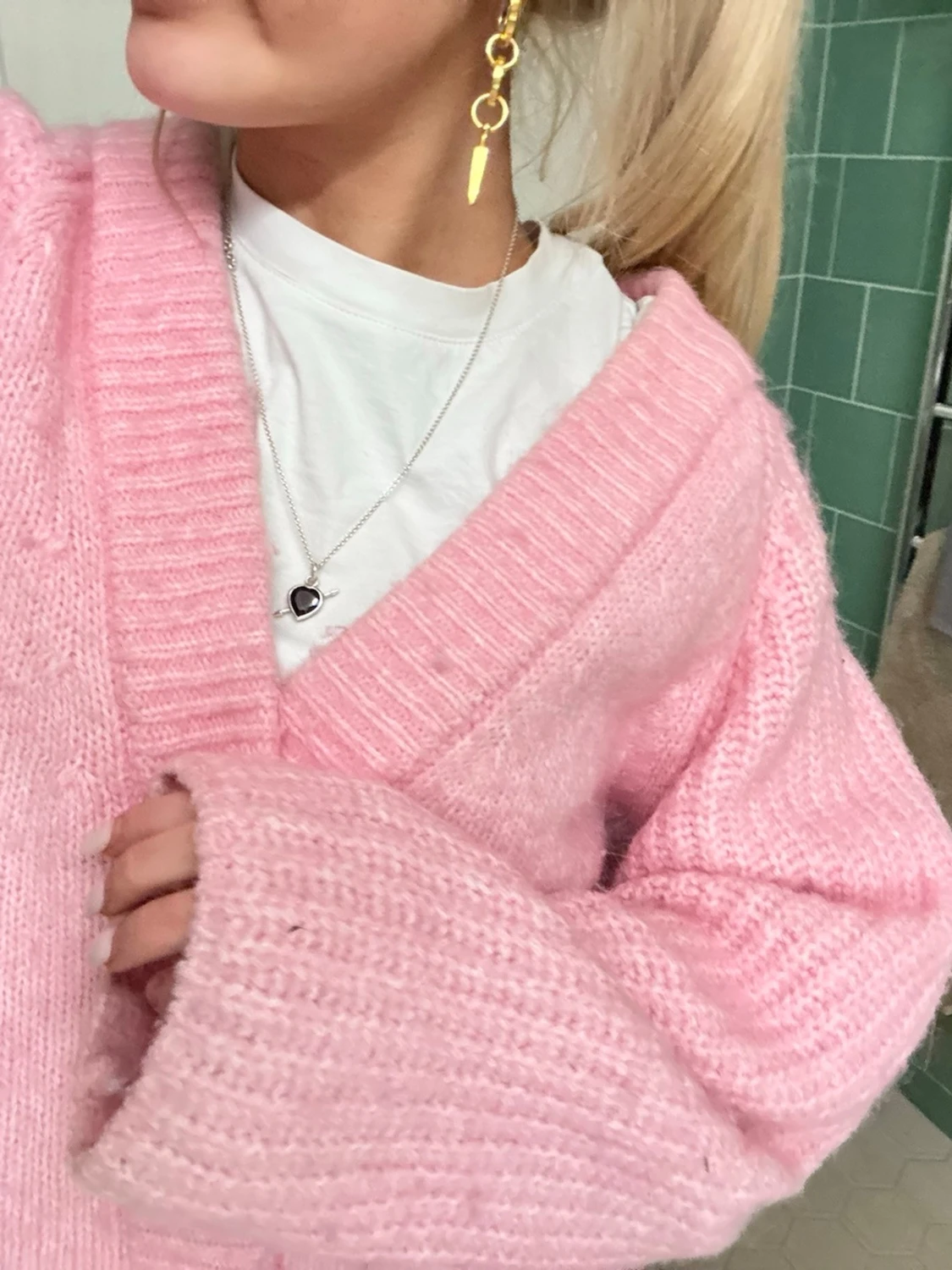 Rosa stickad kofta - 1