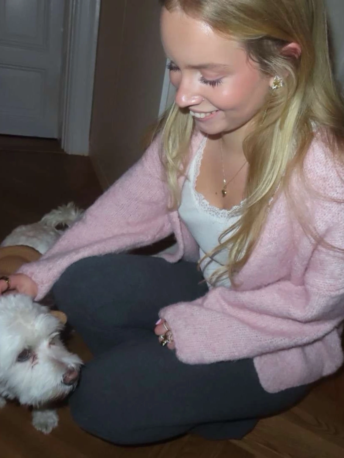 Ljusrosa stickad kofta från Lindex - 2