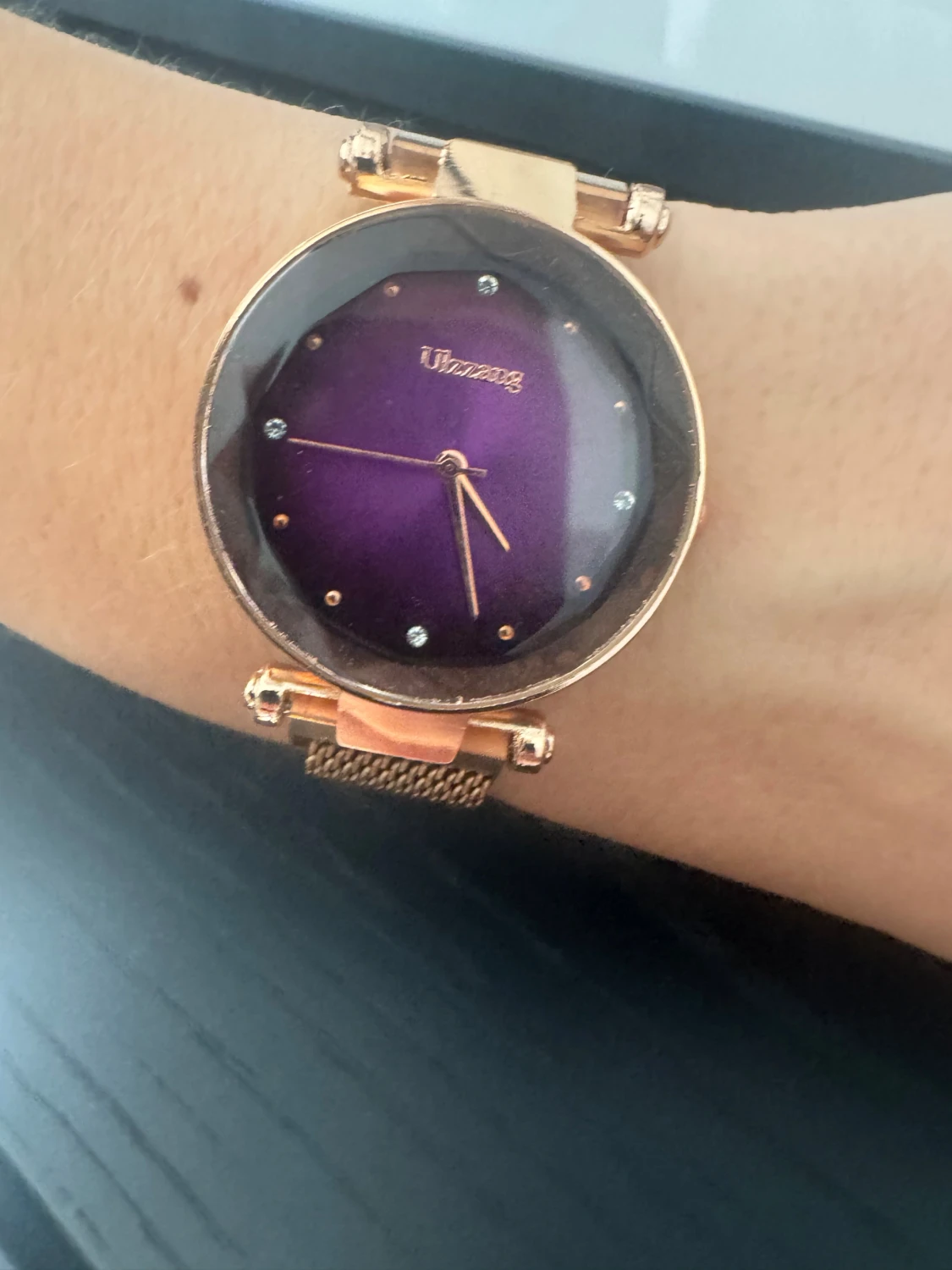 Lila Ulzzang klocka med roséguld meshband - 1