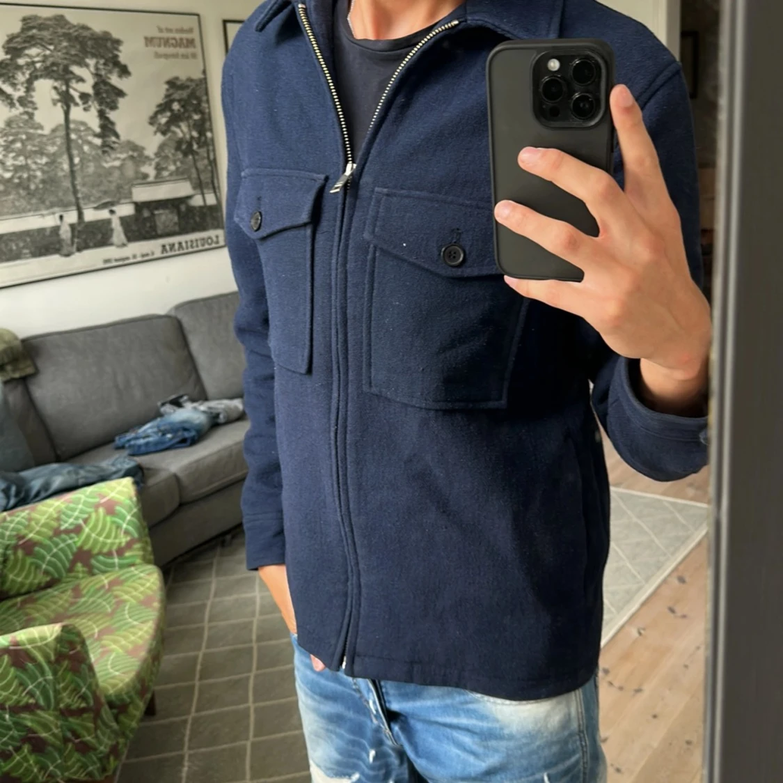 Zip overhsirt mörkblå  - 1