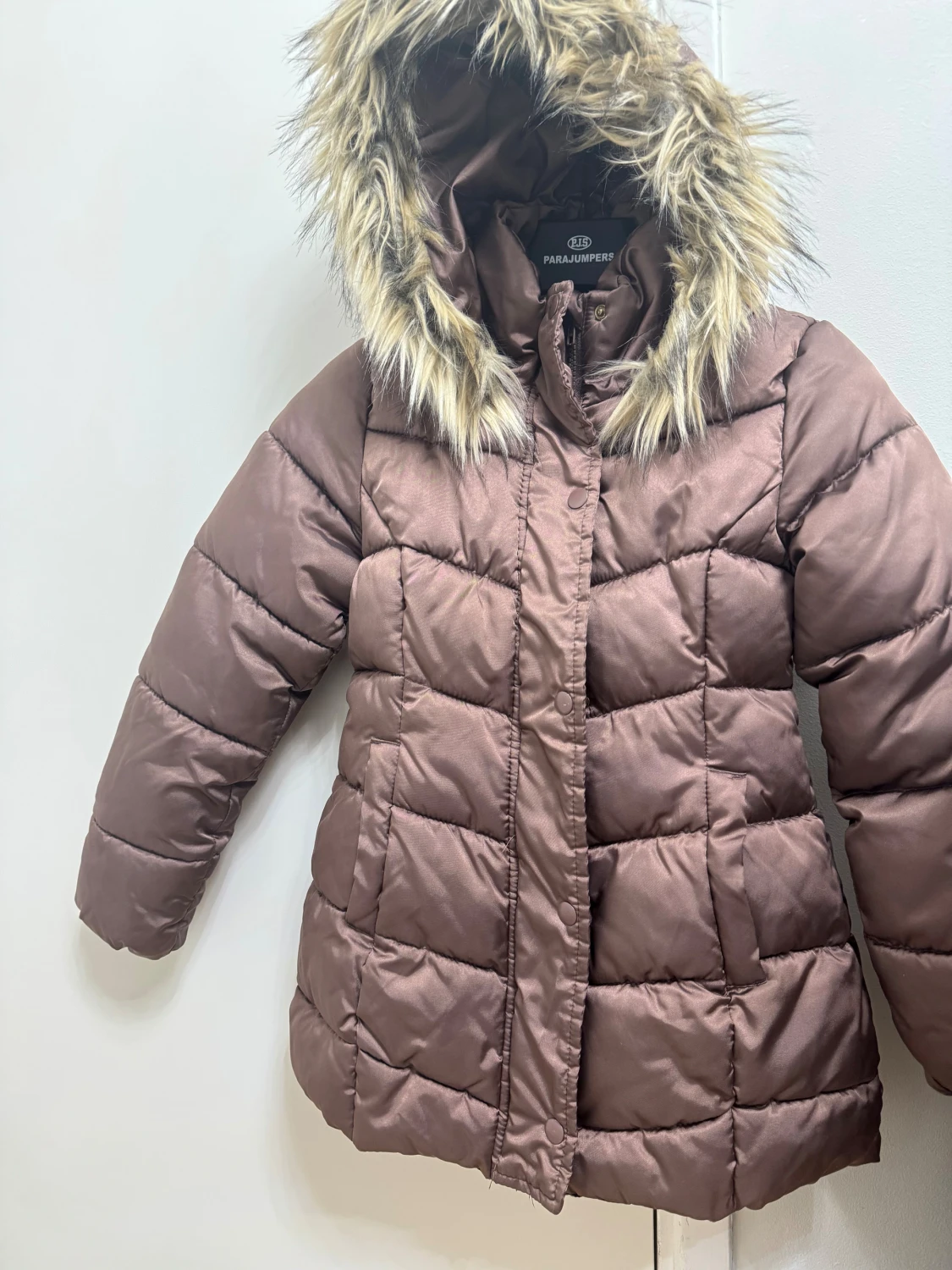 Brun pufferjacka med fuskpäls från H&M