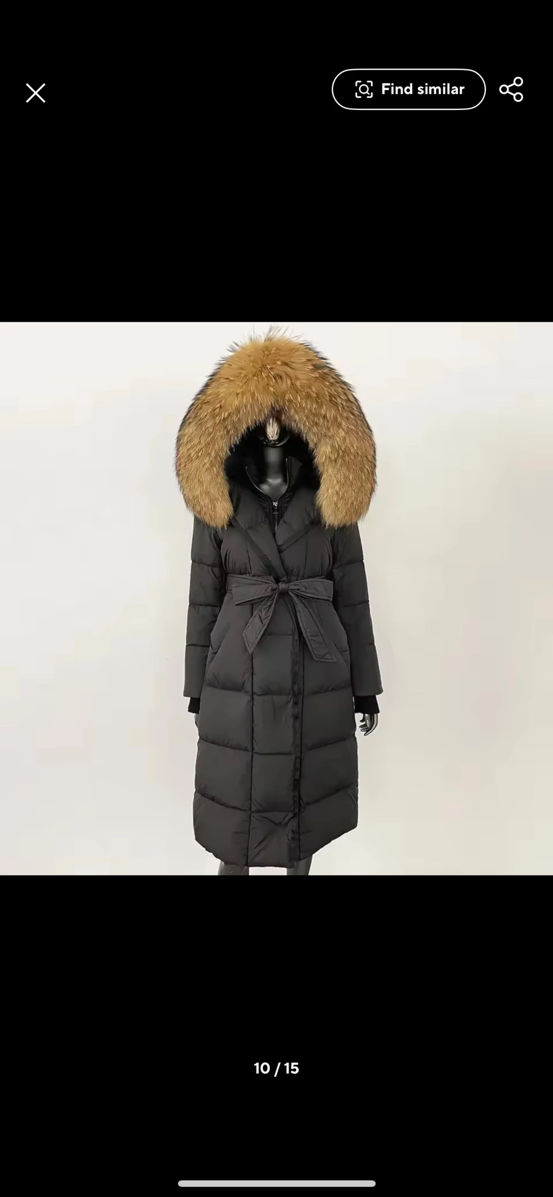 Svart lång dunjacka med äkta päls - 2